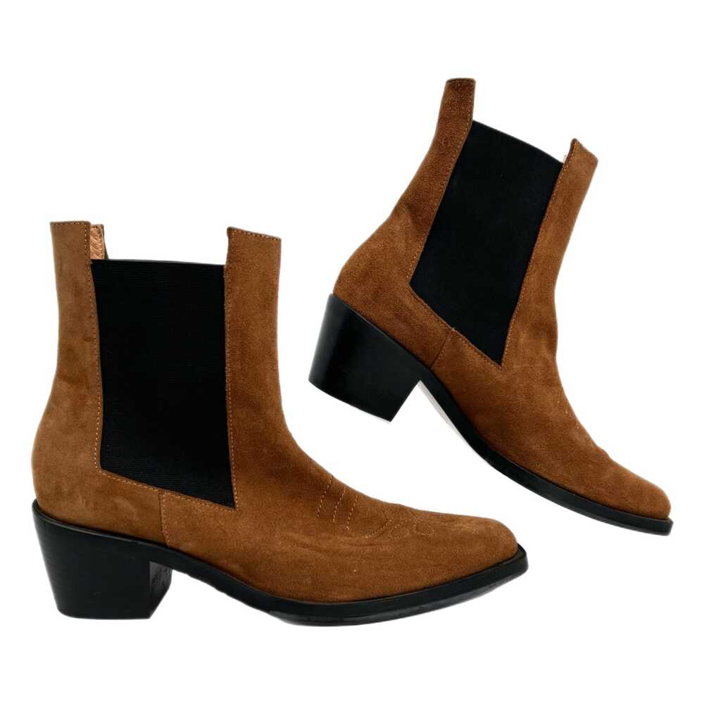 Brown Ankle Boots Square Toe Pull On | Womens 40EU